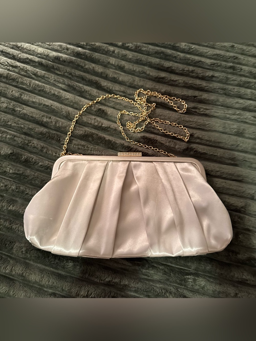 Charming Tailor Champagne Pleated Satin Evening Clutch Bag with Gold Chain